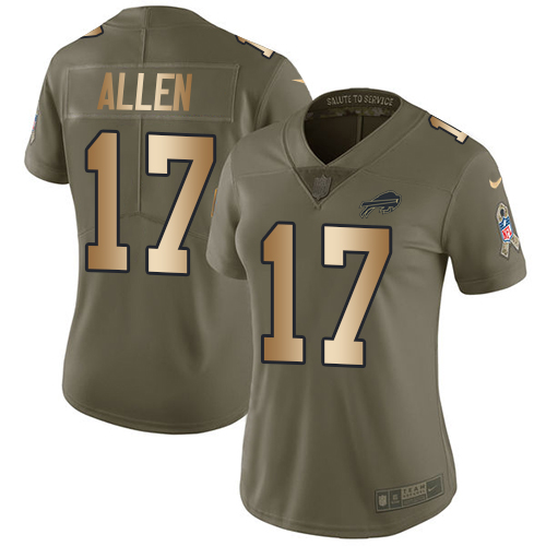 Nike Bills #17 Josh Allen Olive/Gold Women's Stitched NFL Limited Salute to Service Jersey